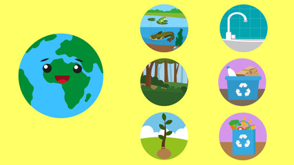 Ecology icons set. Vector illustration in flat style. World Environment Day.