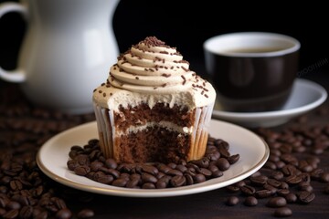Fototapeta na wymiar closeup of a tiramisu cupcake with a coffee bean garnish