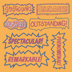 Doodle Hand Drawn sketchy Excitement Saying Set