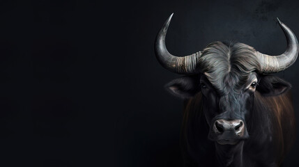 Naklejka premium Front view of Buffalo on gray background. Wild animals banner with copy space
