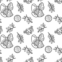 Christmas seamless pattern with hand drawn bells and Christmasy elements