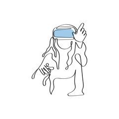 Continuous line art of people wearing Virtual reality headset. Artificial intelligence and future concept vectors.