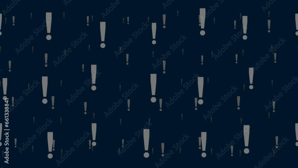 Poster exclamation symbols float horizontally from left to right. parallax fly effect. floating symbols are