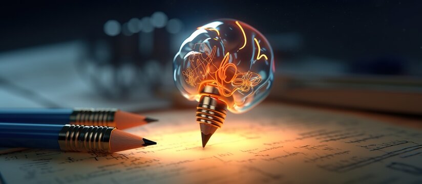 Conceptual image of a light bulb with pencils and a book.