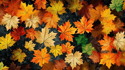 Naklejka na ściany i meble Autumn leaves isolated on black background. Collection of fall leaves. Generative AI
