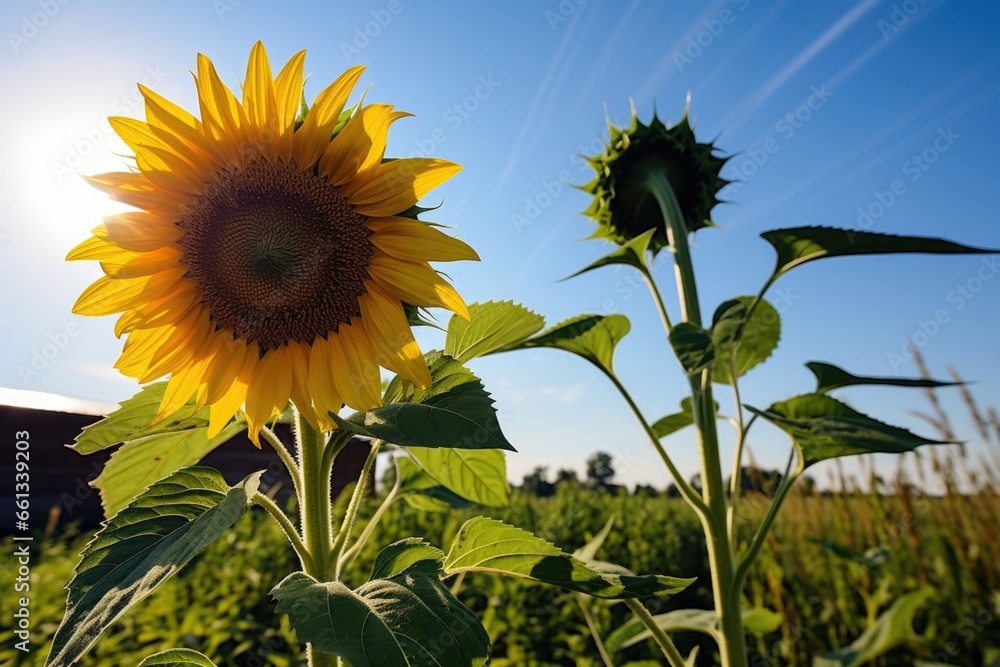 Wall mural a tall sunflower casting shadow over a smaller one