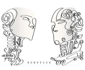 AI world illustration. Line art vector of Robots. Artificial Intelligence concept. Isolated vector with transparent background. Virtual reality