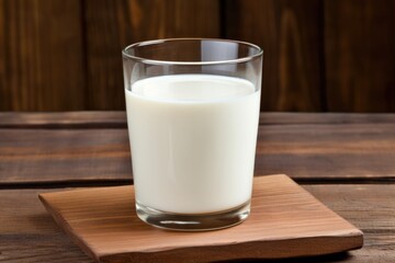 glass of warm milk on wooden table