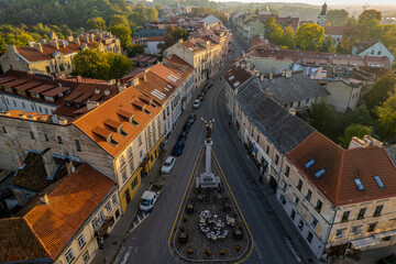 Aerial sunny autumn fall view of Vilnius old town, Užupis district, Vilnius Cathedral, Lithuania