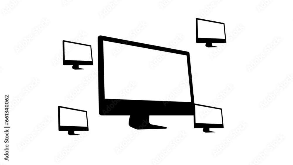 Poster zoom in and out animation the monoblock symbol. large black symbol in the center and four small symb
