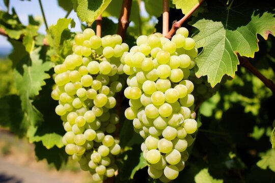 closeup of white grapes on a vine