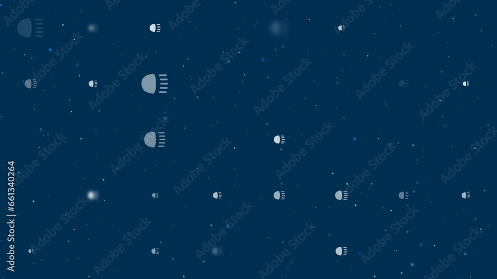 Poster template animation of evenly spaced headlight symbols of different sizes and opacity. animation of t