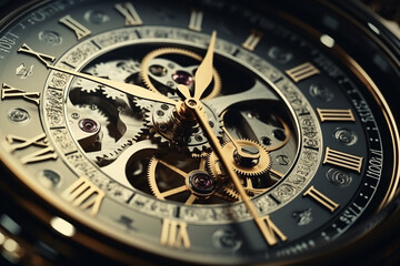 Detail retro old concept clock parts of vintage black big watch