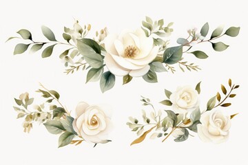 Watercolor floral illustration with white flowers. Perfect for textile or wallpaper design. - obrazy, fototapety, plakaty