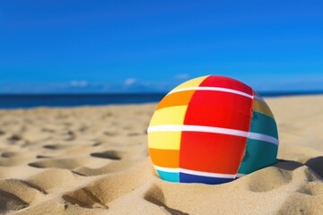 Obraz premium sun lotion with a beach ball on sand