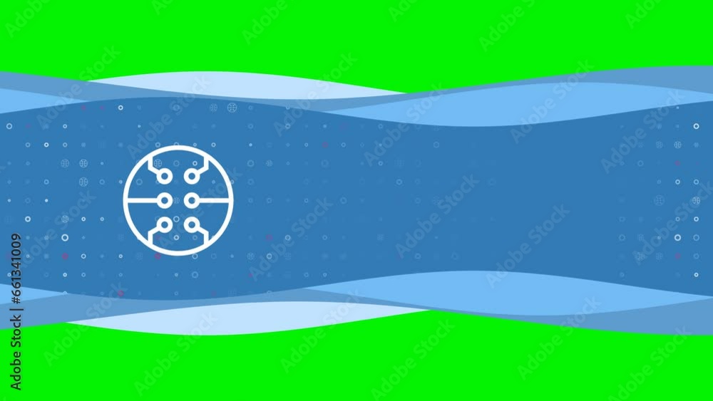 Poster animation of blue banner waves movement with white microcircuit symbol on the left. on the backgroun