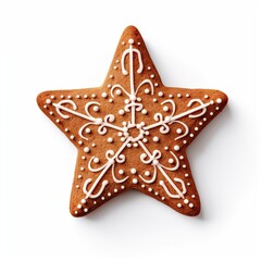 Yummy Christmas cookie with star shape on a white background. Xmas sweet food. Generative AI