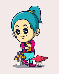 vector illustration of little girl hugging a book.