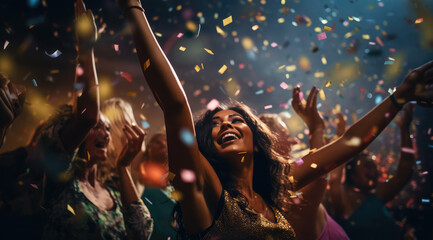 party dancing young woman with confetti