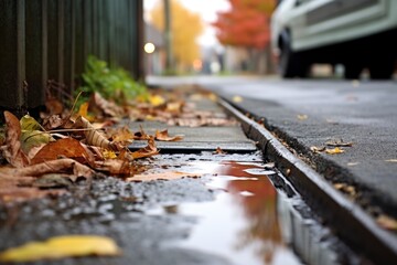 a street gutter, directing rainwater into a filtration drain