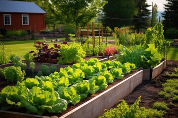 Fototapeta na wymiar raised vegetable beds in a well-maintained backyard