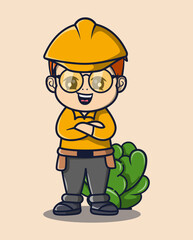 vector illustration of construction worker in glasses. profession icon concept