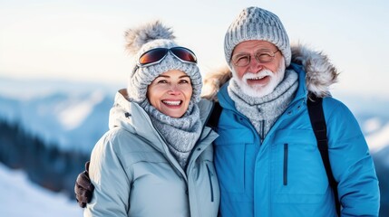 Active Senior Couple Enjoying Winter Skiing Vacation Together