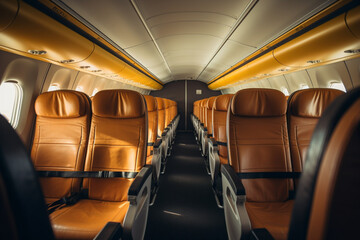 Empty airplane cabin interio