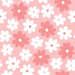 Seamless delicate hand-drawn pattern of white flowers on a pink background