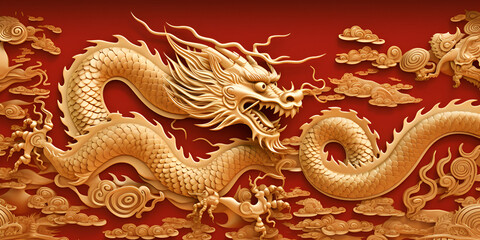 Fototapeta premium Chinese golden dragon abstract 3d illustration background 