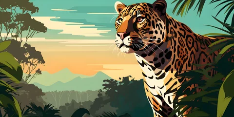 Foto op Plexiglas Illustration of jaguar in nature © Natalina