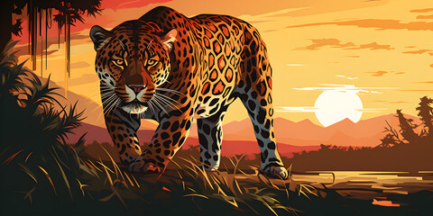 Illustration of jaguar in nature