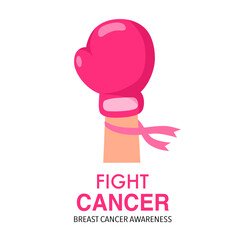 Breast Cancer Awareness Month Banner. Pink boxing glove with pink ribbon in flat design.