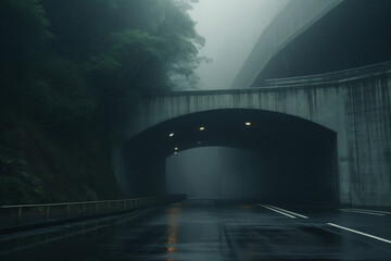Empty highway tunnel entrance in a rainy day
