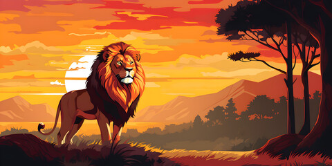 Illustration of lion in nature