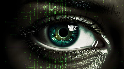 Obraz premium Digital code converging into human eye, abstract ai representation