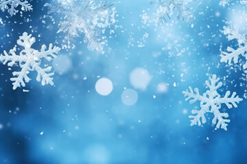 Fototapeta na wymiar Christmas blue background with snow. AI Generative