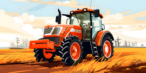 Illustration of agriculture tractor in the field