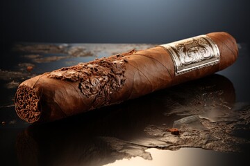 Cuban cigar on a black background, close-up, studio shot.  - obrazy, fototapety, plakaty