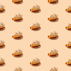 Seamless sweet apple pie slice dessert food photo pattern on a solid color background with soft shadows
