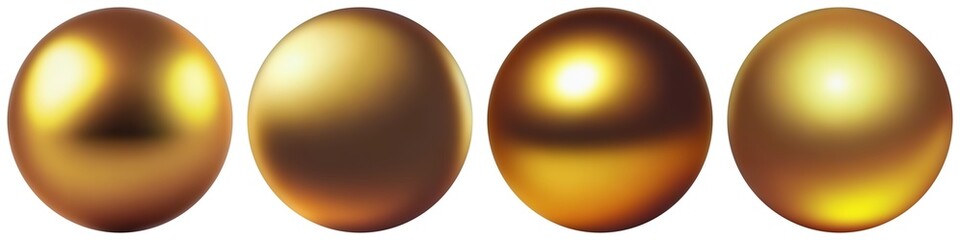 Golden ball set on white background isolated. Yellow metal spheres 3d graphic. Glossy and matte texture. - obrazy, fototapety, plakaty