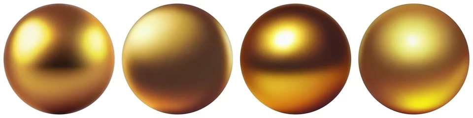 Fotobehang Golden ball set on white background isolated. Yellow metal spheres 3d graphic. Glossy and matte texture. © avextra