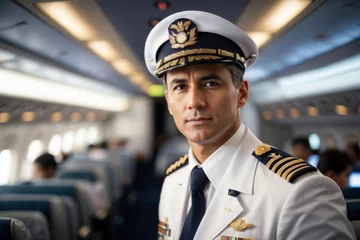 Poster de jardin Brésil portrait of the captain of a passenger plane with inside the plane