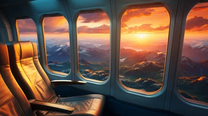 Muurstickers Illuminator window and view from the plane window © Dushan