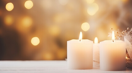 christmas celebrate bokeh background shiny gold color decorating candle. AI Generative