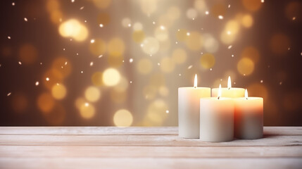 christmas celebrate bokeh background shiny gold color decorating candle. AI Generative
