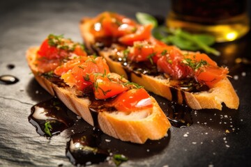 freshly made bruschetta with truffle oil on wax paper