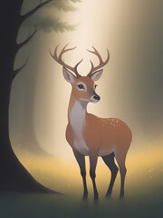 Reindeer in the forest comic style, Generative by AI