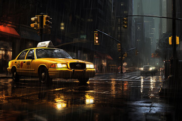 Yellow taxi on the night street