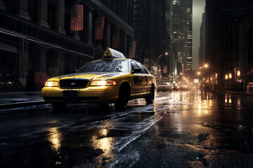 Yellow taxi on the night street
